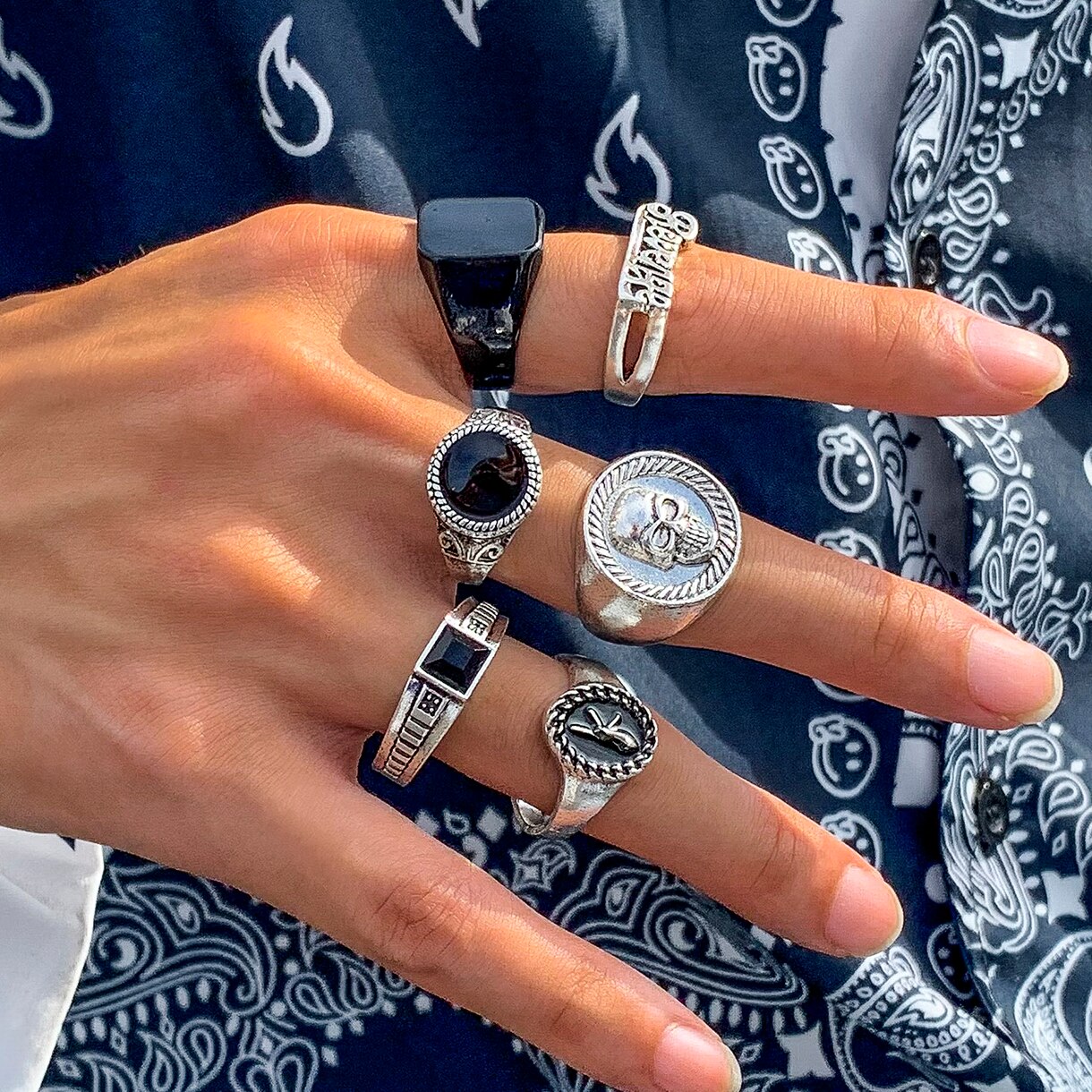 Vintage Punk Knuckle Rings Set - 6 Stks/set Gothic Vintage Skelet Schedel