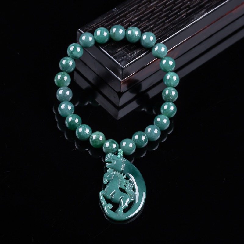 Bracelets - Natuurlijke Jadeïet Blue Water Zodiac Horse