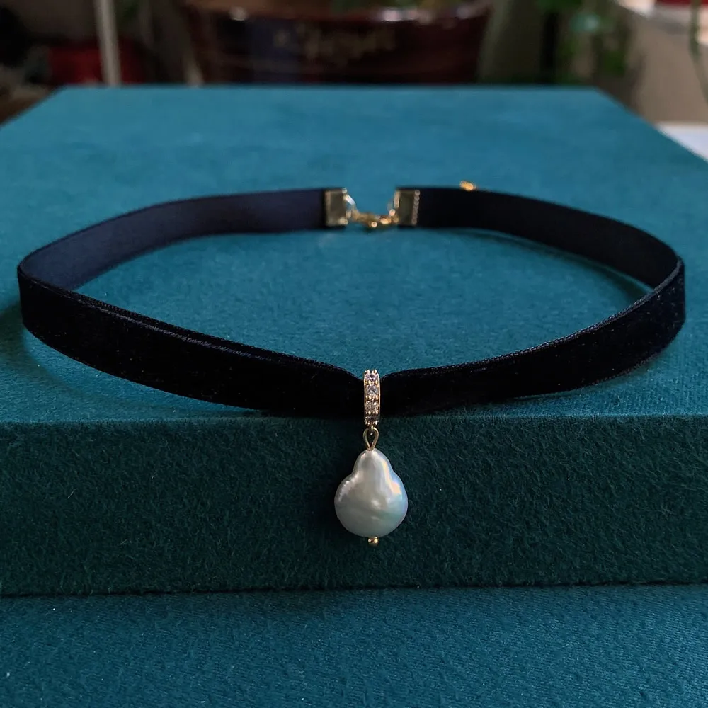 Pearl Choker Necklace Vintage - Zwart fluwelen lint choker onregelmatige waterdrop