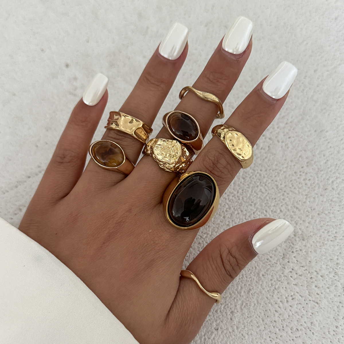 Vintage Punk Knuckle Rings Set - 8 stks/set Vintage Amber Strass Metalen