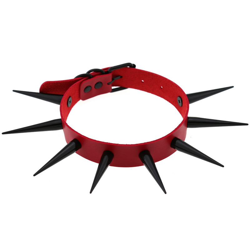 Goth Punk Spike Choker - Rode Lange Spike Choker Punk Kraag