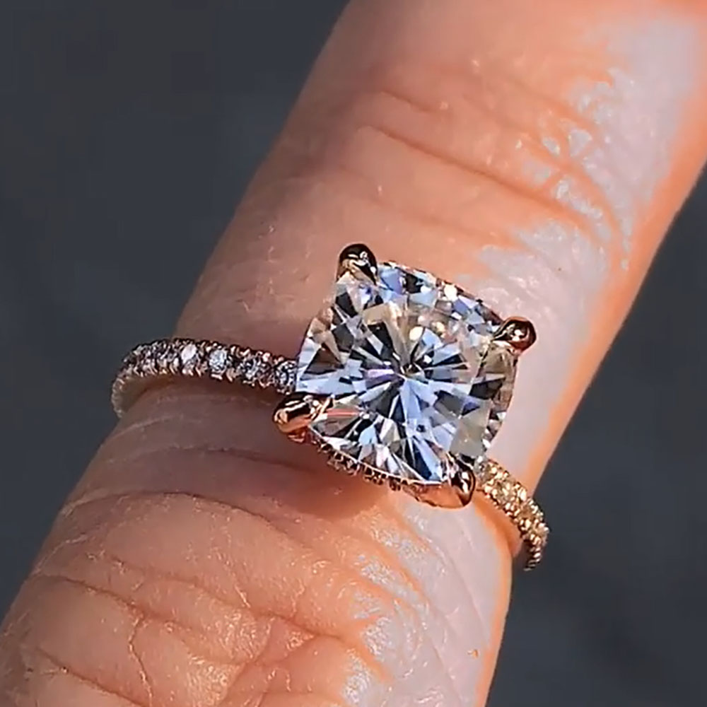 Moissanite Engagement Ring 1 Carat - Aangepaste massief 14K Rose Gold vrouwen
