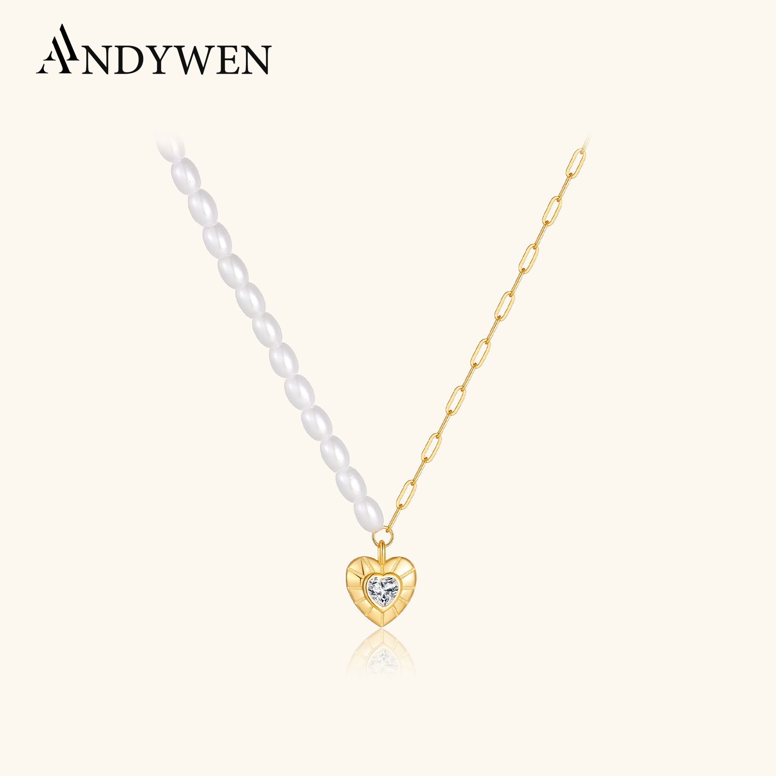 Pearl Choker Necklace Vintage - ANDYWEN 925 sterling zilveren asymmetrische parelketting,