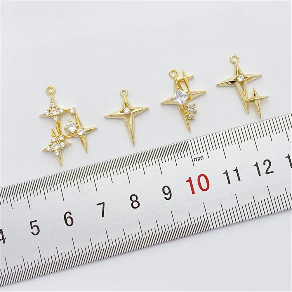 Cross Pendant Necklace Gold - 14K Vergulde Micro-ingelegde Zirkoon Kruis Ster
