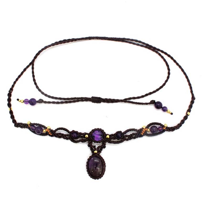 Crystal Pendant Necklace Natural Stone - Kristal Gevlochten Macrame Stenen Hanger Ketting