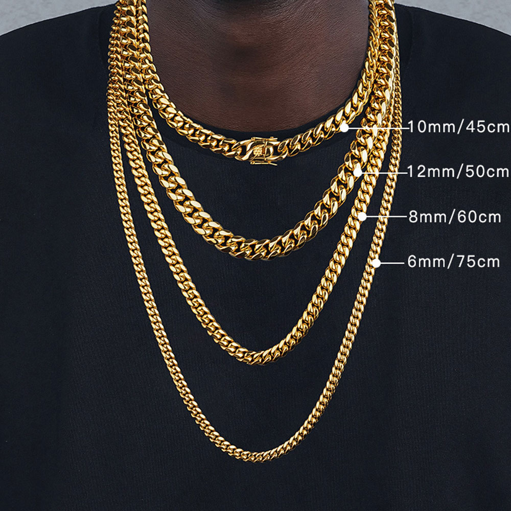 Cuban Link Chain 12Mm - 6mm/8mm/10mm/12mm Hiphop Hoge Gepolijst Goud Kleur