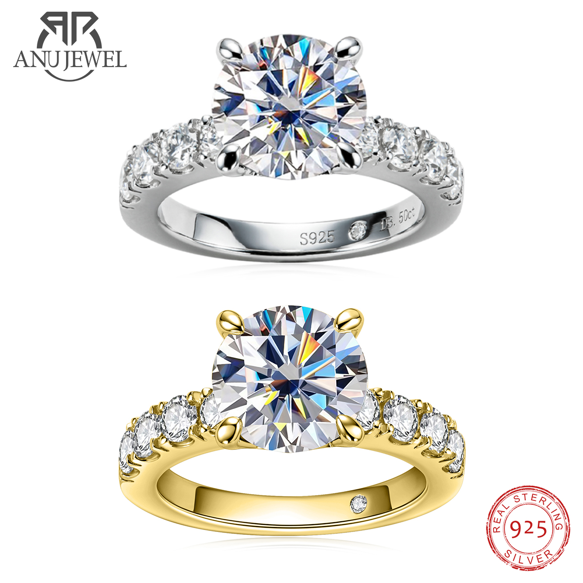 Moissanite Engagement Ring 1 Carat - AnuJewel 4.3cttw D Kleur Moissanite Verlovingsringen