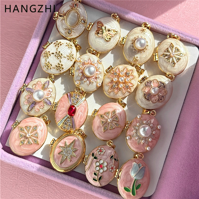 Heart Locket Necklace Photo - HangZhi Emaille Romantische Roze Witte Parel