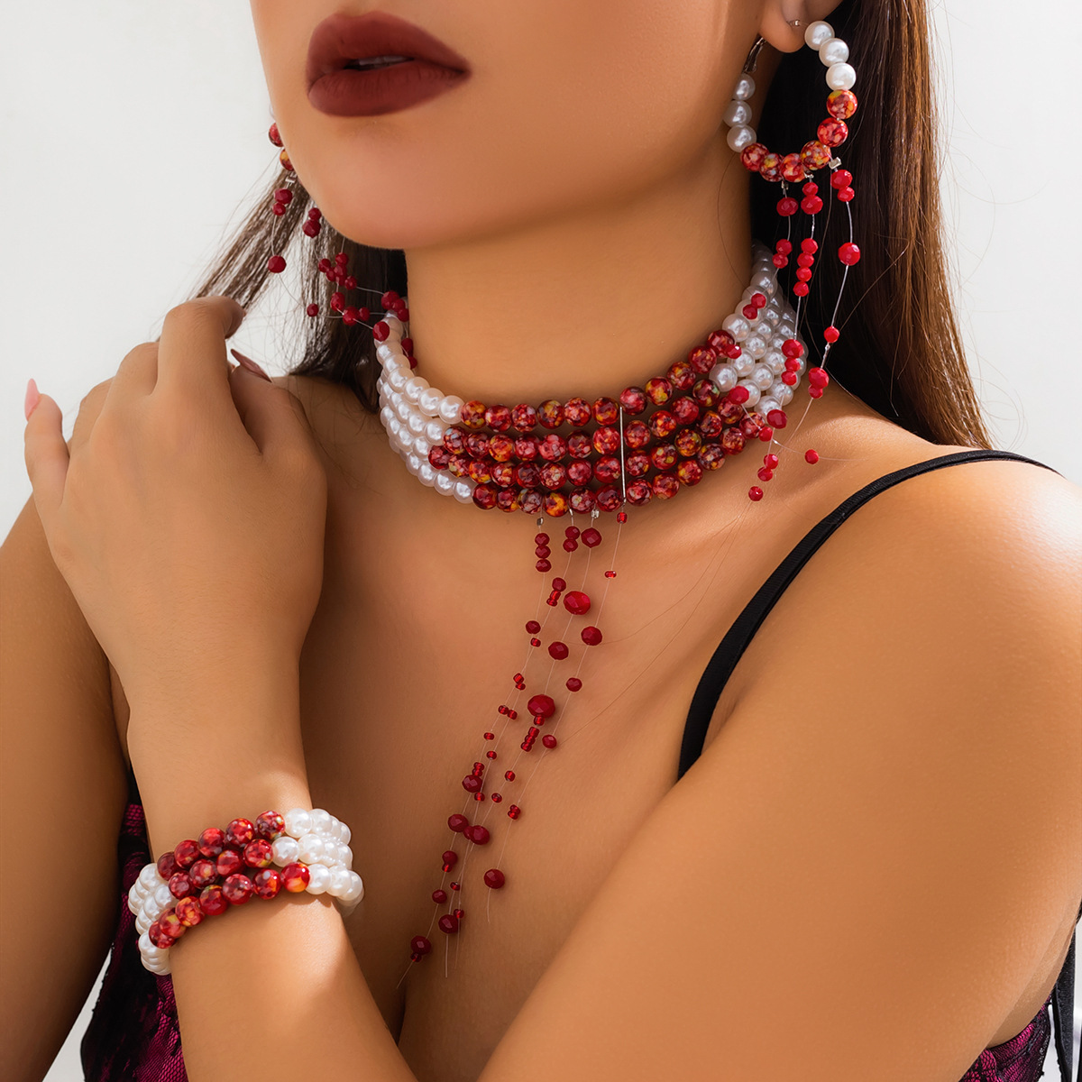 Meerlagige Vintage Rood Bloed  - Pearl Choker Necklace Vintage recensie en prijs