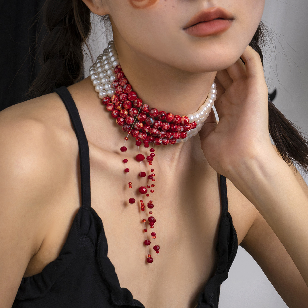 Meerlagige Vintage Rood Bloed  - Pearl Choker Necklace Vintage recensie en prijs