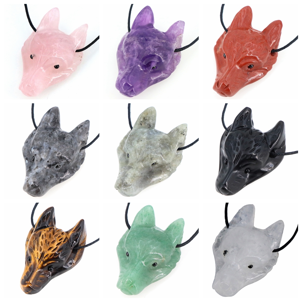 40mm Wolf Head Stone Hanger Na - Crystal Pendant Necklace Natural Stone recensie en prijs