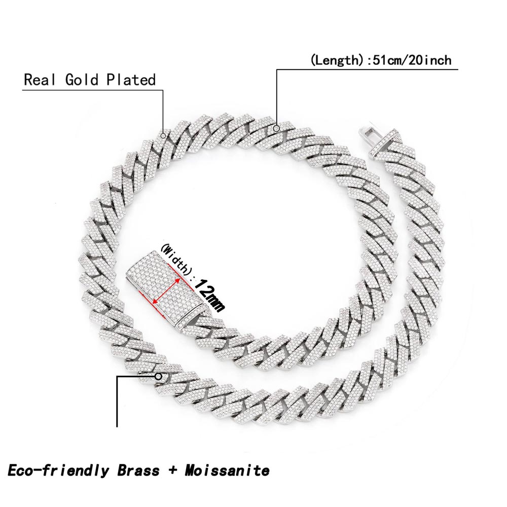 12mm 3-rijige Moissanite Iced  - Cuban Link Chain 12Mm recensie en prijs