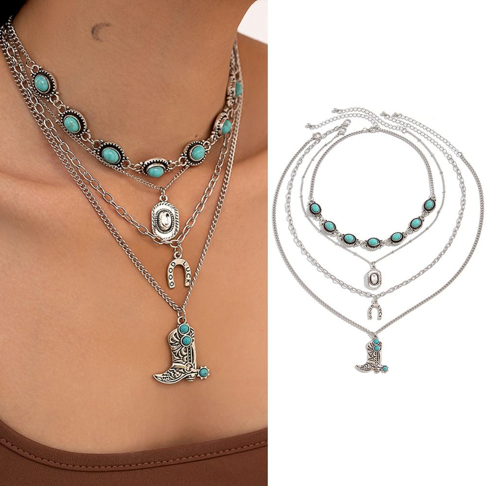 Cowboy Laars Hanger Turquoise  - Layered Pendant Necklace Aesthetic recensie en prijs